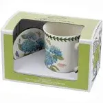 Portmeirion Botanic Garden Hydrangea Ceramic Mug &amp; Coaster Set NIB Mothers Day