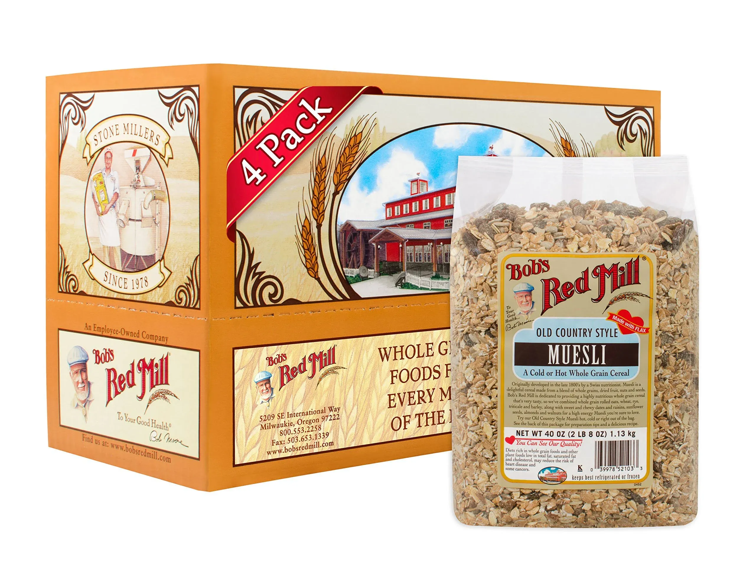 Bob's Red Mill Resealable Old Country Style Muesli Cereal, 40 Ounce (Pack of 4)