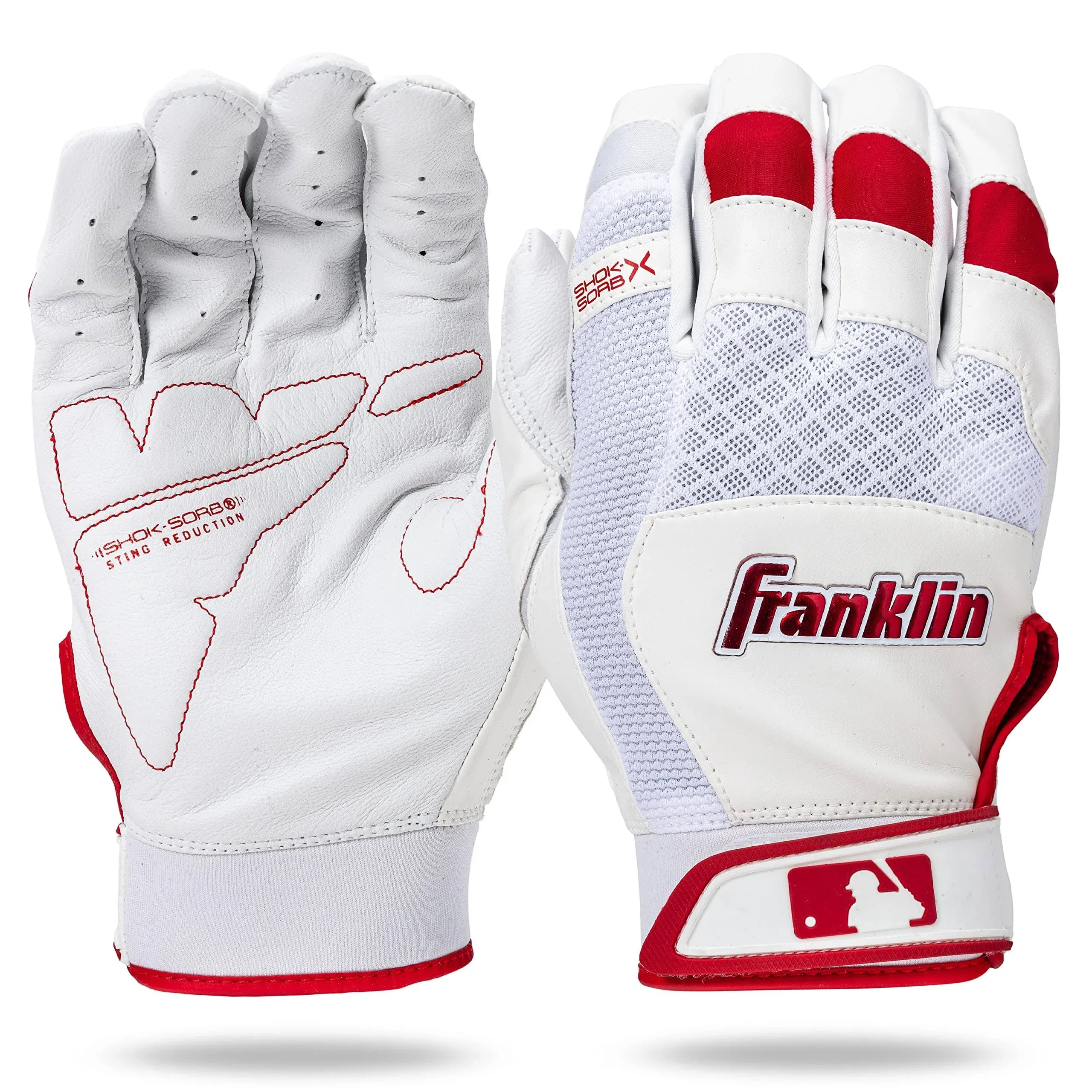 Franklin Sports MLB Baseball Batting Gloves - Shok-Sorb x Batting Gloves for Baseball + Softball - Adult + Youth Padded Non-Sting Batting Glove