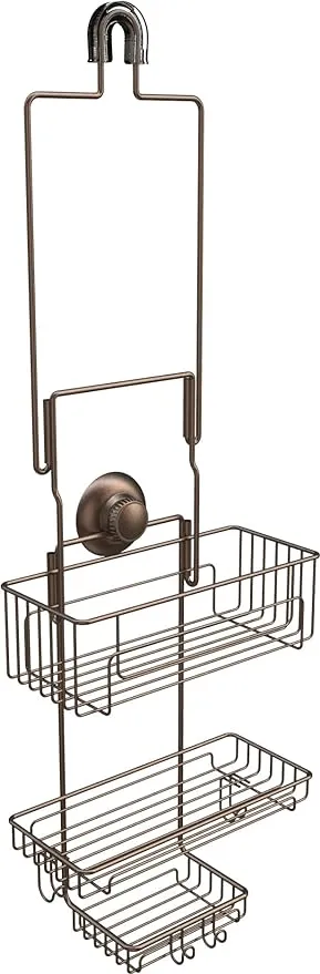 Gecko-Loc Extra Long Adjustable Length over the showerhead hanging shower caddy - bathroom caddies - for Shampoo, Soap, & Razors - Durable Rust-Resistant - Bronze