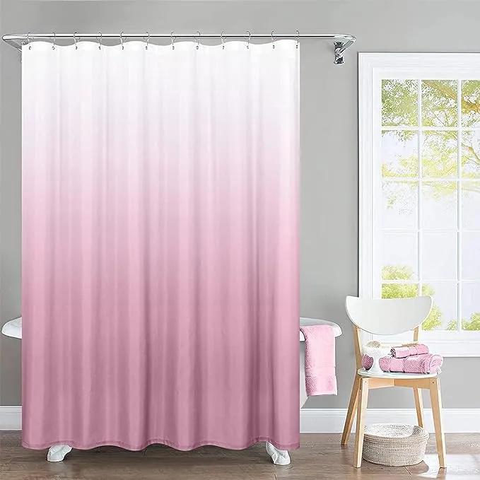 jinchan Fabric Ombre Pink Shower Curtain for Bathroom Waterproof Bath Curtains Set with Hooks Peach Gradual Color Design 70x72 inches Shower Curtain Girly for Stall