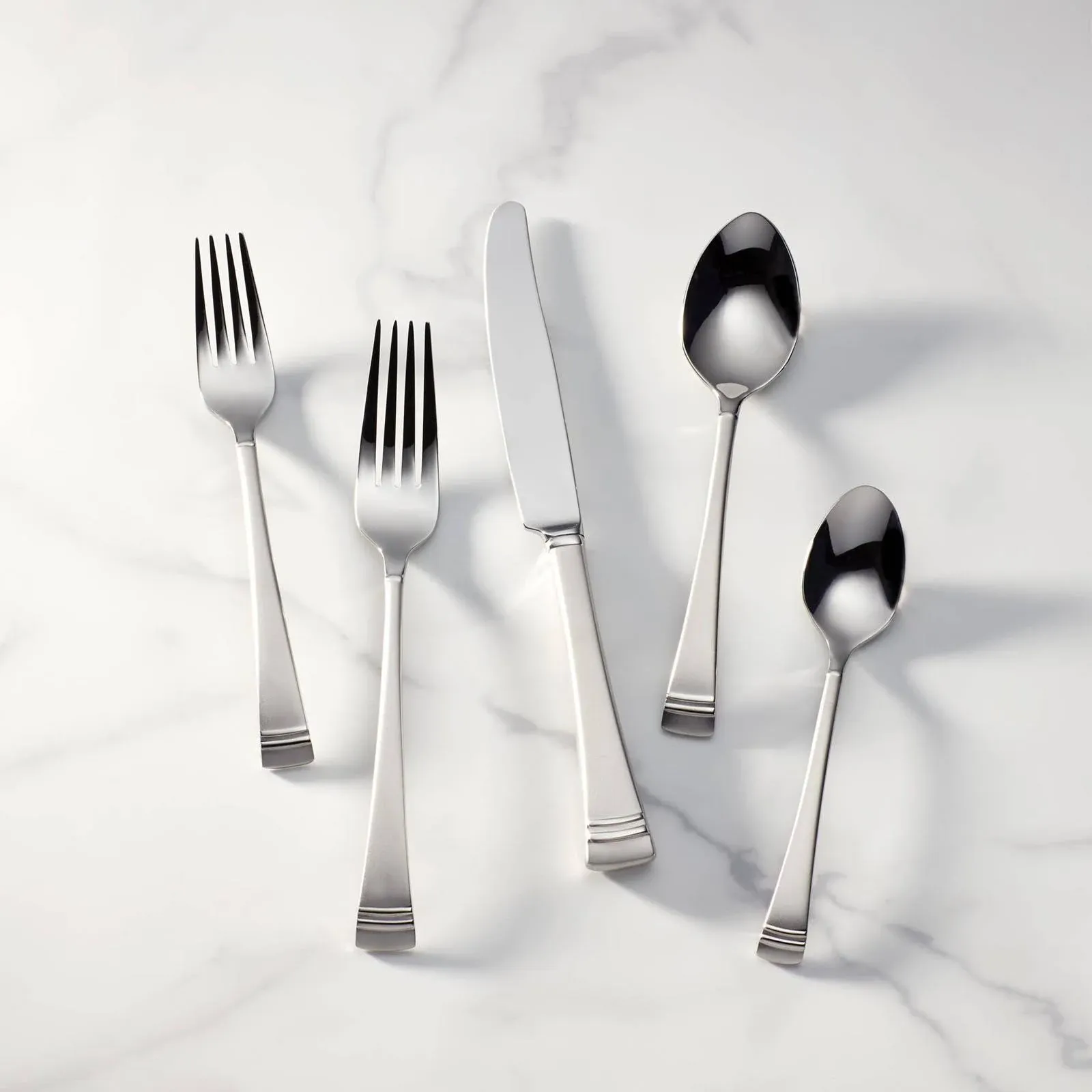 New Lenox Federal Platinum Frosted 5 Piece Flatware Place Setting Stainless NEW