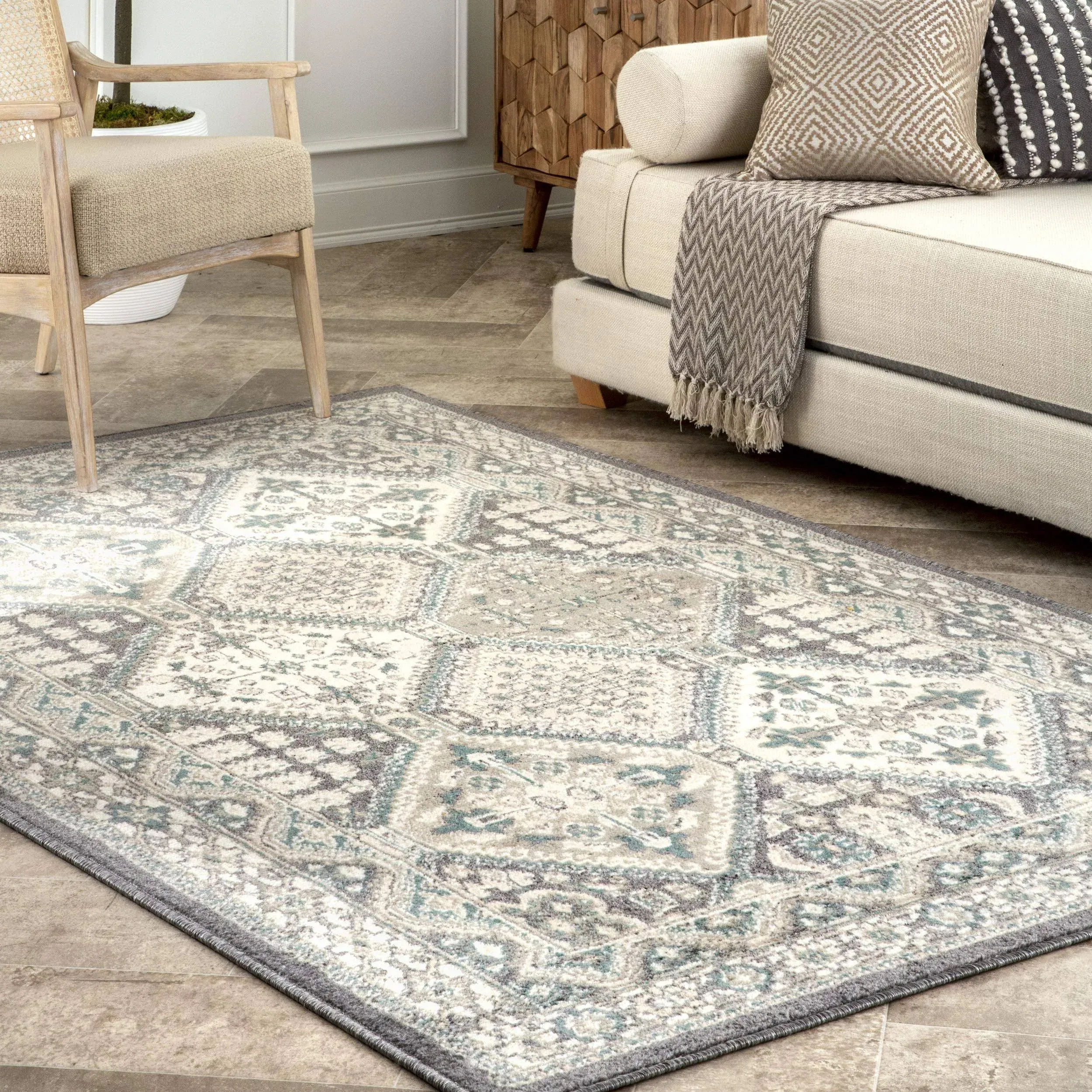 Nuloom Becca Vintage Tiles Charcoal 4 ft. x 6 ft. Area Rug