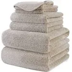 Oversize 60 x 30 in. Quick Dry Lint Free Microfiber Bath Towel Set 6 Piece Beige