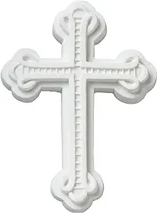 DECOPAC Ornate Cross Sugar Gum Paste Cake Topper, White Mold Decoration to Create Outstanding Easter or Other Religious Celebration Cakes, Non-Edible Food-Safe - Pack of 3