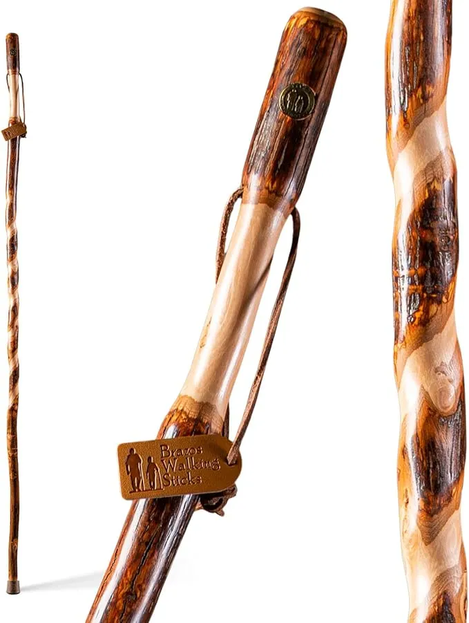 Brazos Twisted Hickory Handcrafted Wood Walking Stick Hiking Trekking Pole Cane, 58"