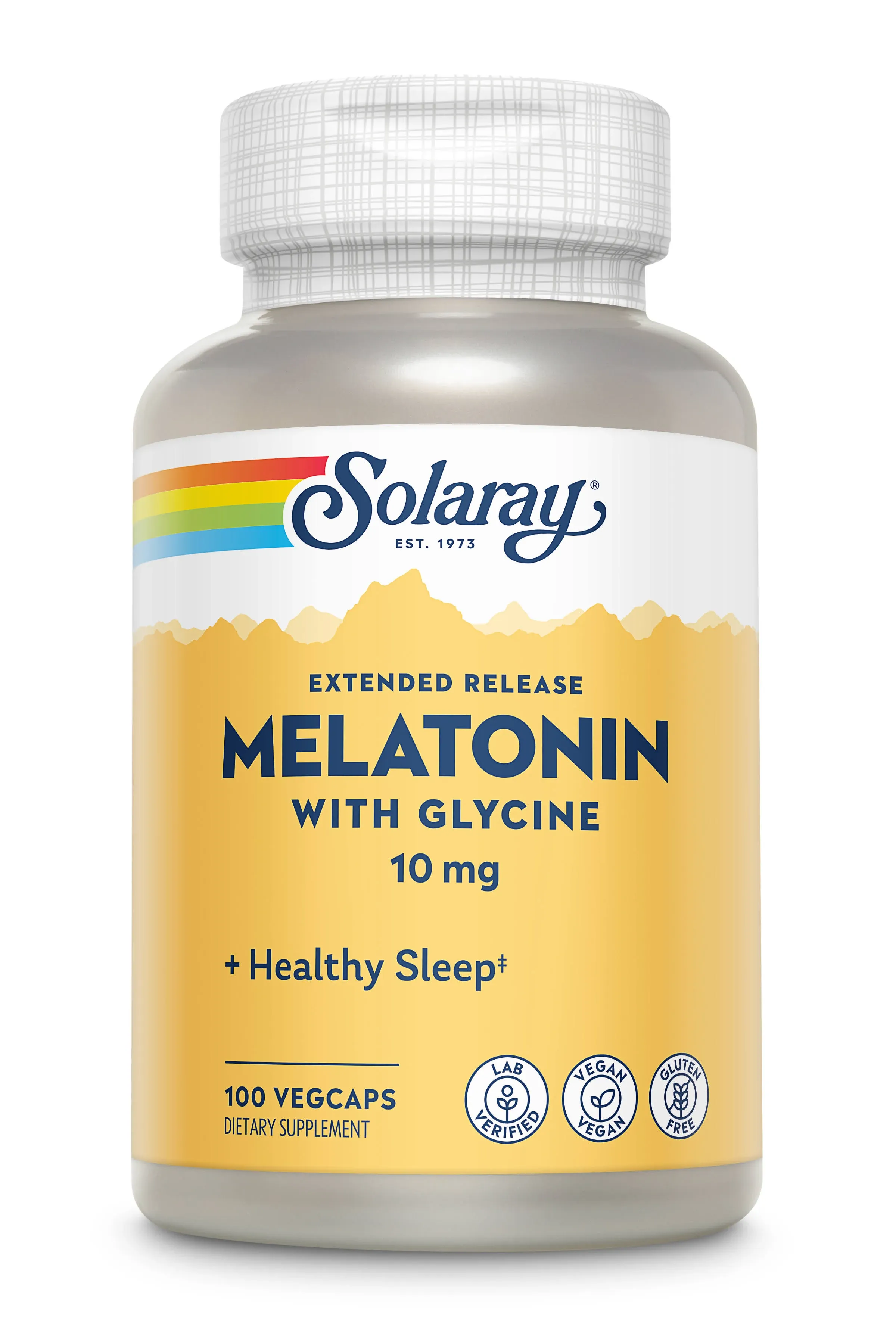 SOLARAY Melatonin 10 mg with Glycine, Extended Release, Healthy Sleep Cycle & Calming Relaxation Support, 100 VegCaps