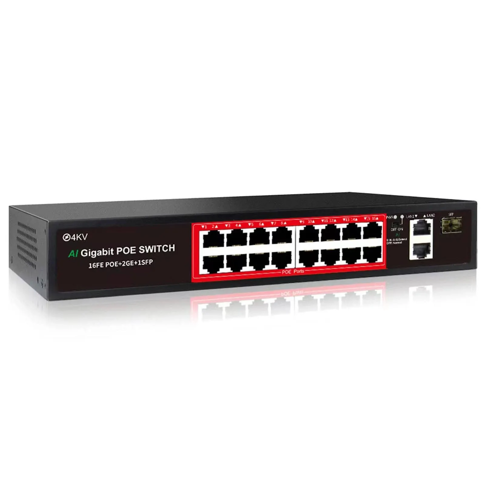 PoE Switch with 16 PoE Ports +2 Gigabit Uplink,1 x 1.25G SFP,802.3af/at PoE+ ...