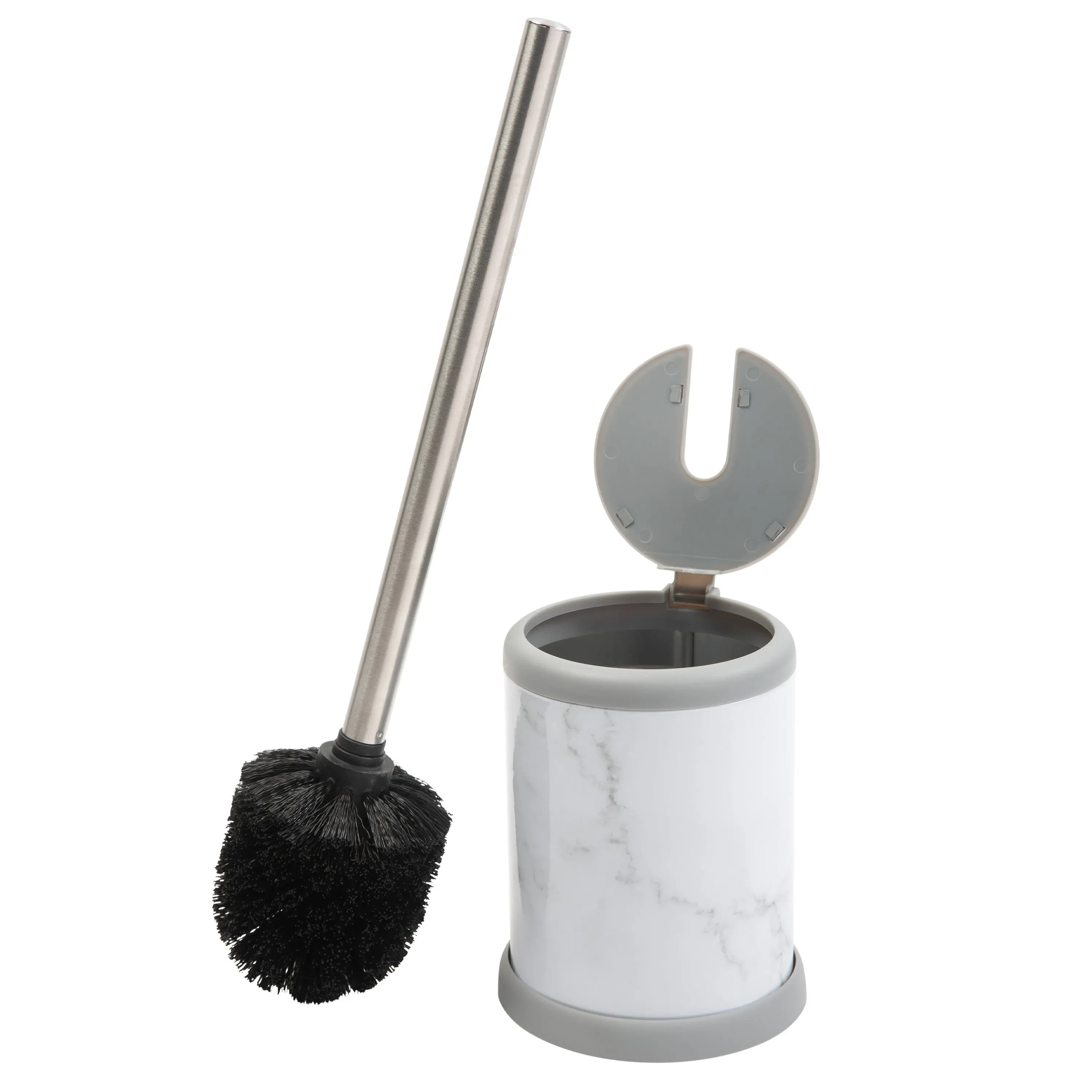 Bath Bliss Self Closing Lid Toilet Brush and Holder - Marble