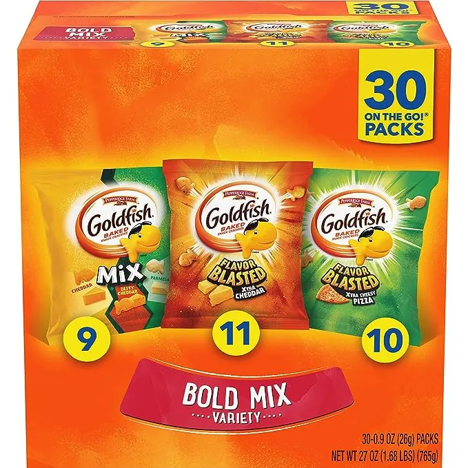 Goldfish Bold Mix Variety Pack Snack Crackers, 1 oz Snack Packs, 30 Ct Box