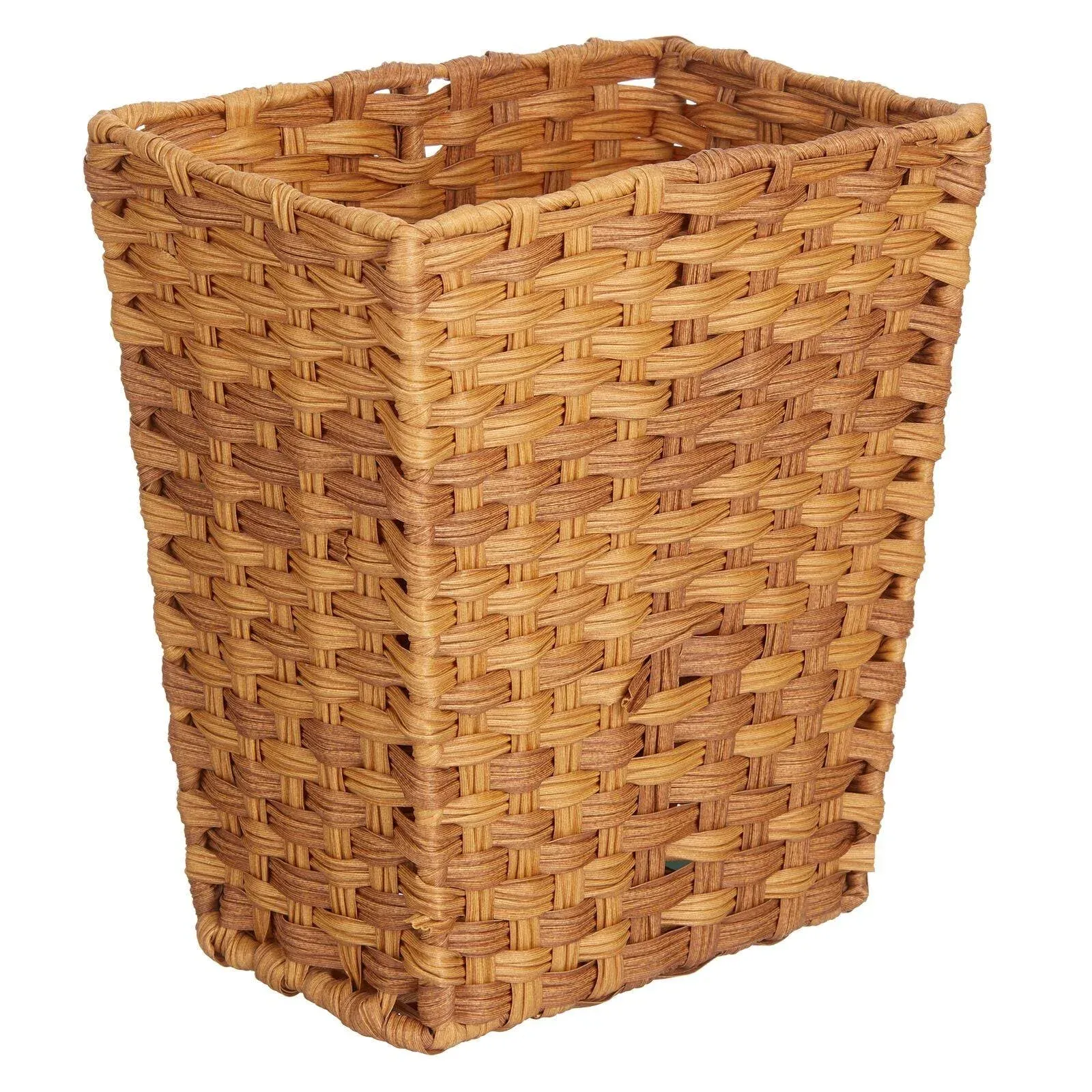 mDesign Small Woven Trash Can - Slim Rectangular Waste Basket - Decorative Garbage Waste Bin for Bedroom, Bathroom, Kitchen, Home Office, Craft, Laund