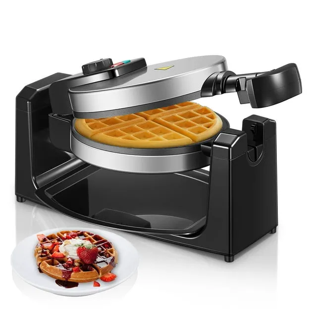 Aicook 180° Rotating Belgian Waffle Maker, 1100W, Browning Control, Stainless Steel