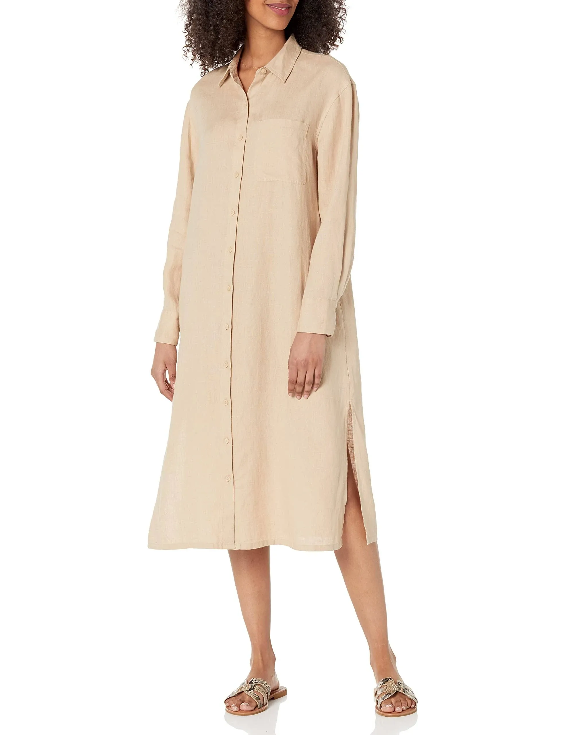 The Drop Women's Fiona Relaxed Linen Midi Shirt Dress