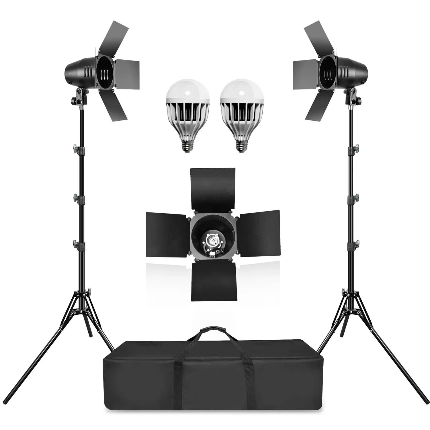 LimoStudio Photography Photo Studio Continuous LED Day Light Bulb Barndoor Light Stand Kit