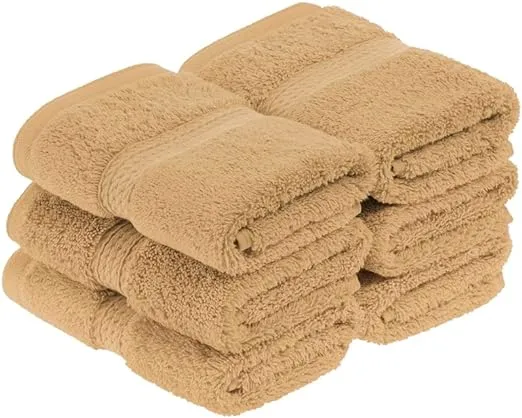 Superior Egyptian Cotton Pile Face Towel/Washcloth Set of 6, Ultra Soft Luxury Towels, Thick Plush Essentials, Absorbent Heavyweight, Guest Bath, Hotel, Spa, Home Bathroom, Shower Basics, Toast