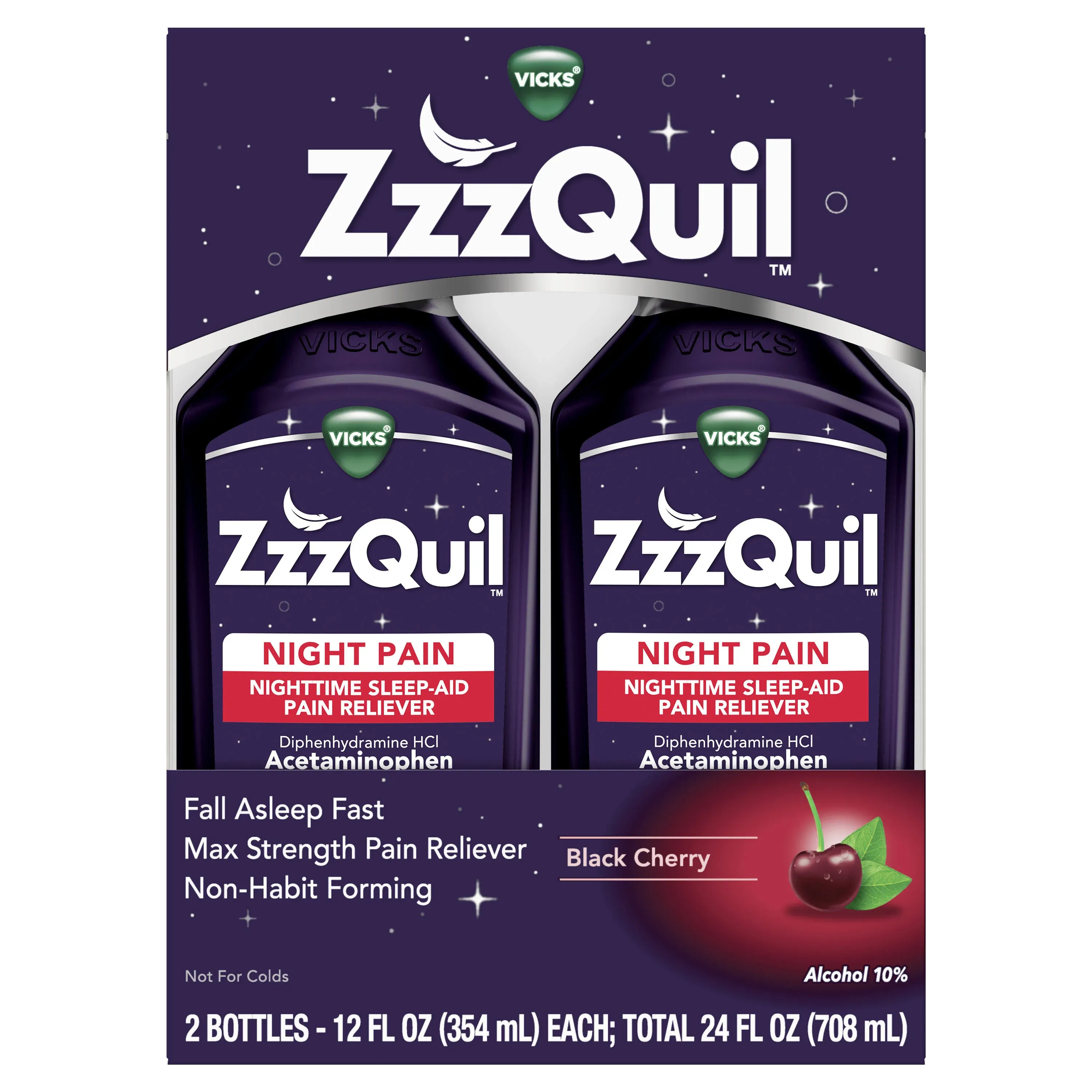 ZzzQuil Nighttime Pain Relief Sleep Aid Liquid Black Cherry - 12.0 fl oz x 2 Pack