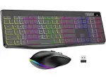 Wireless Keyboard and Mouse Combo Backlit,2.4Ghz Rechargeable Light Up Keyboard and RGB Mouse,Quiet Ergonomic Wireless Mouse Keyboard for Mac, Windows, Laptop, PC (Black)