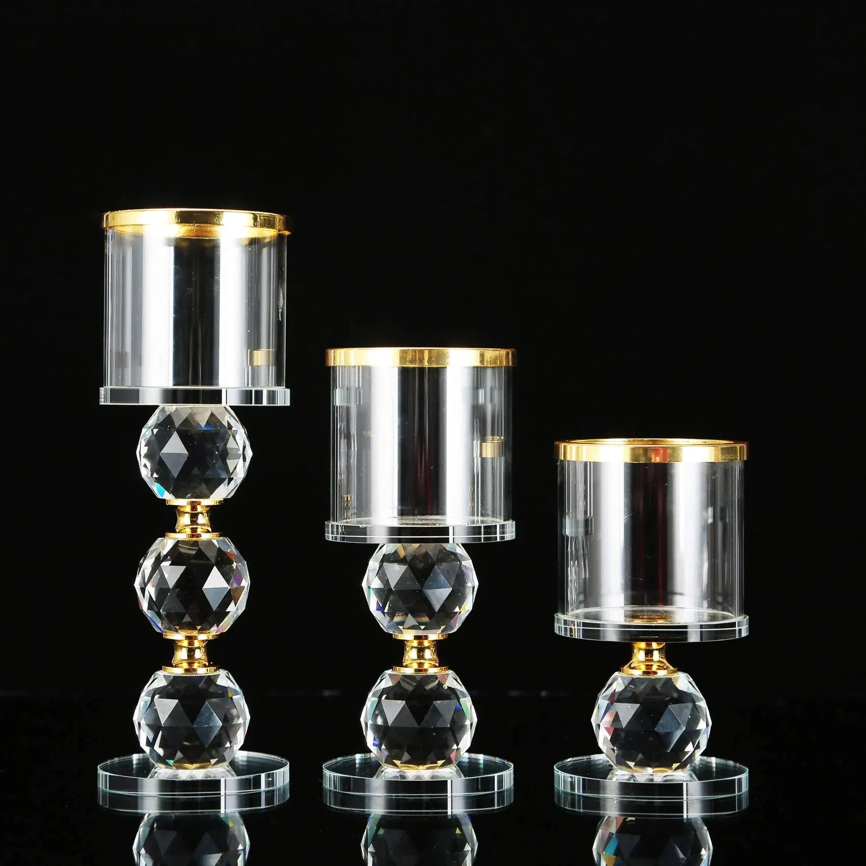 Set Of 3 Crystal Candle Stick Holders Stand Coffee Table Living And Dinning Room