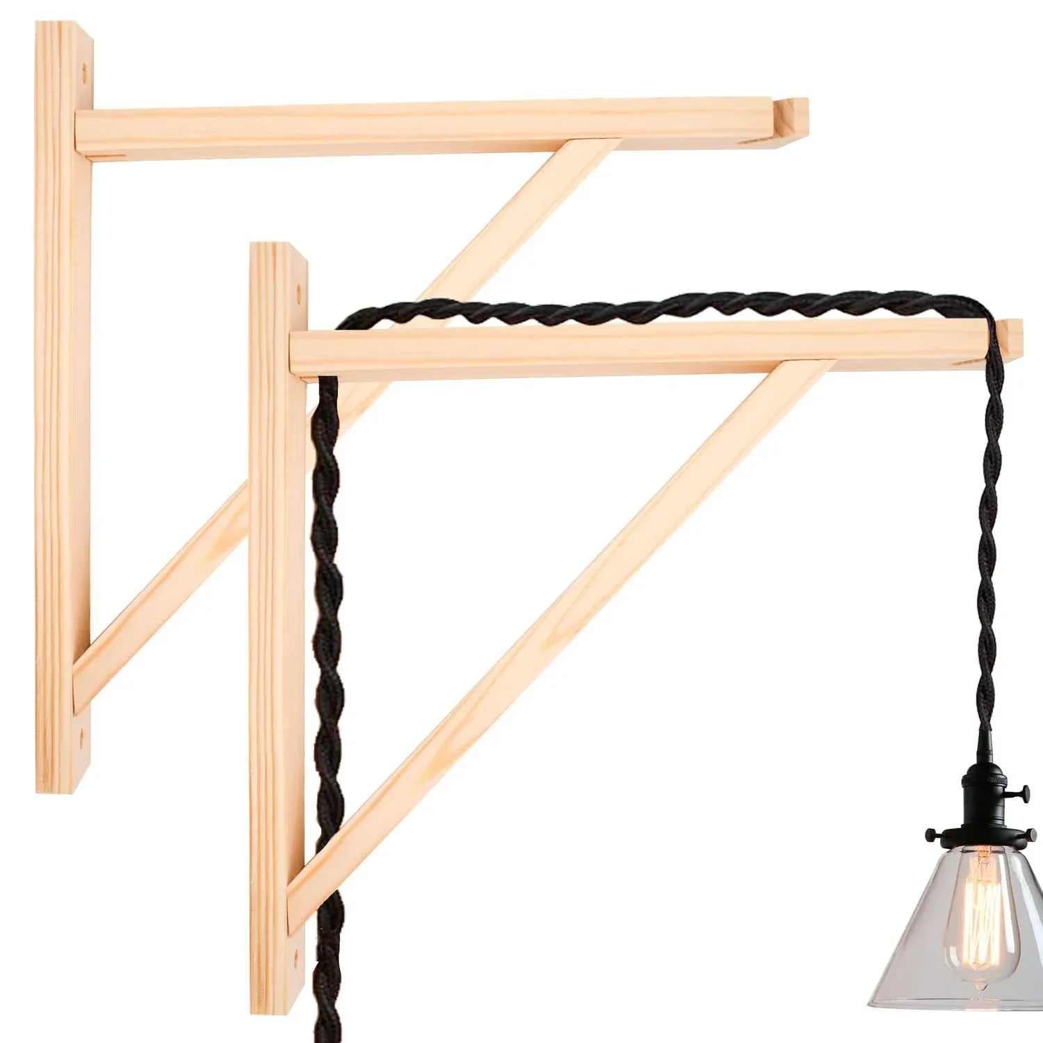 2 Pack Wall Mount Natural Wood Bracket Solid Bracket Shelf Supports Kits for Sconces Pendant Lights Swag Lamps Lighting Lamps Hanging Farmhouse