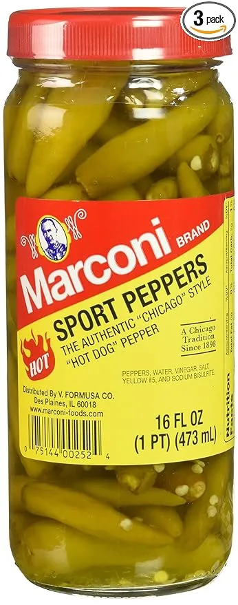 Marconi - The Authentic Chicago Style Hot Sport Peppers, 16 Fl Oz- (Pack of 3)