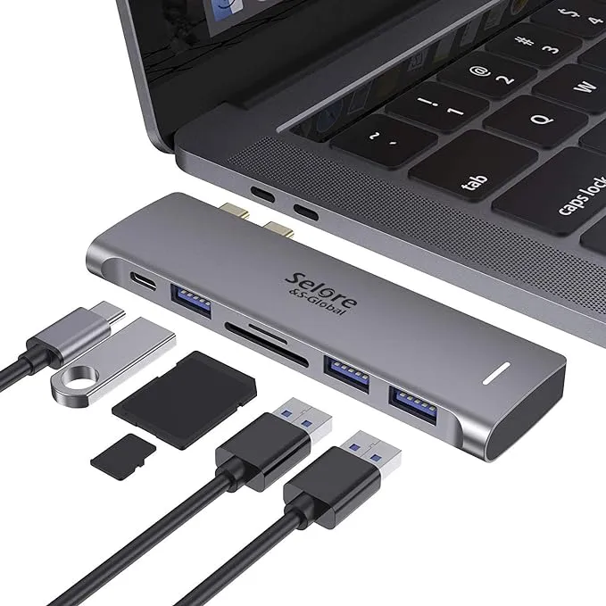 USB C Adapter for MacBook Pro/MacBook Air M1 M2 M3 2021 2020 2019 13" 15" 16", 6 in 1 USB-C Hub MacBook Pro Accessories with 3 USB 3.0 Ports,USB C to SD/TF Card Reader and 100W Thunderbolt 3 PD Port