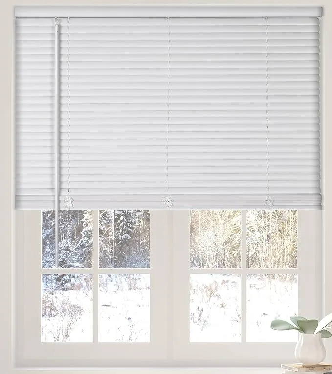 Calyx Interiors 1” Cordless Vinyl Mini Blinds, White, 34"W x 60"H