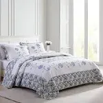 Beatrice Home Fashions Carnation Embroidered Bedspread or Sham, Blue, Twin