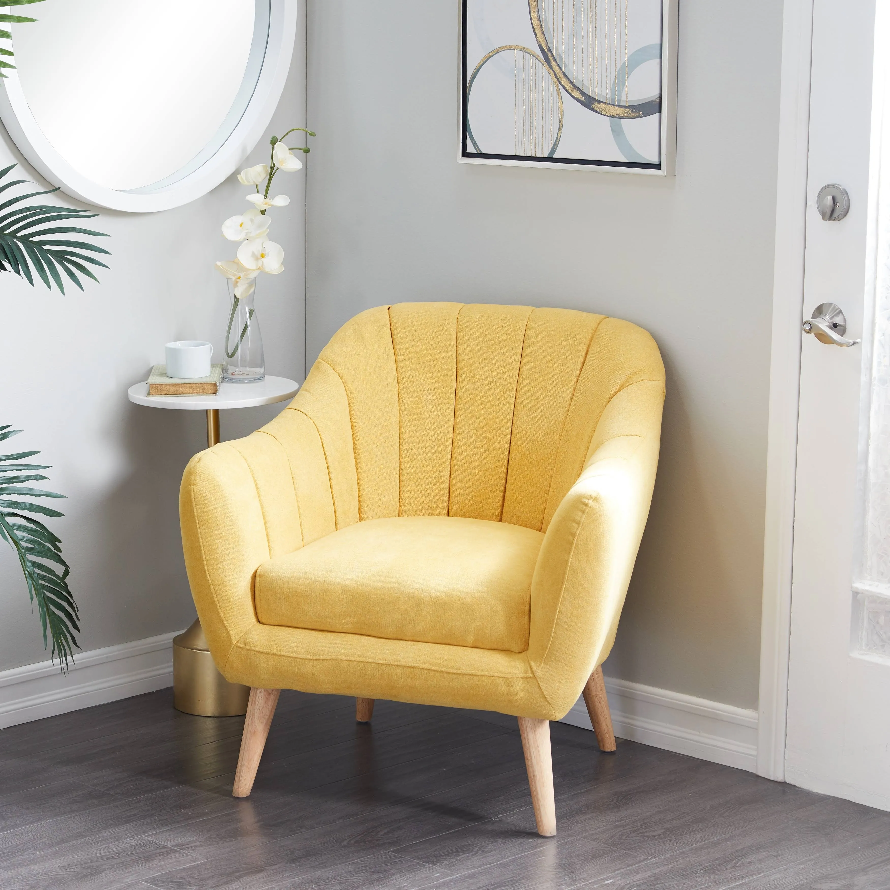 Monroe Lane Modern Fabric Accent Chair, Yellow