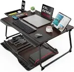 Laptop Desk for Bed SAIJI XX-Large Foldable Bed Tray Table for Eating Breakfast Writing Working Gaming Drawing with Storage Drawer Handrest