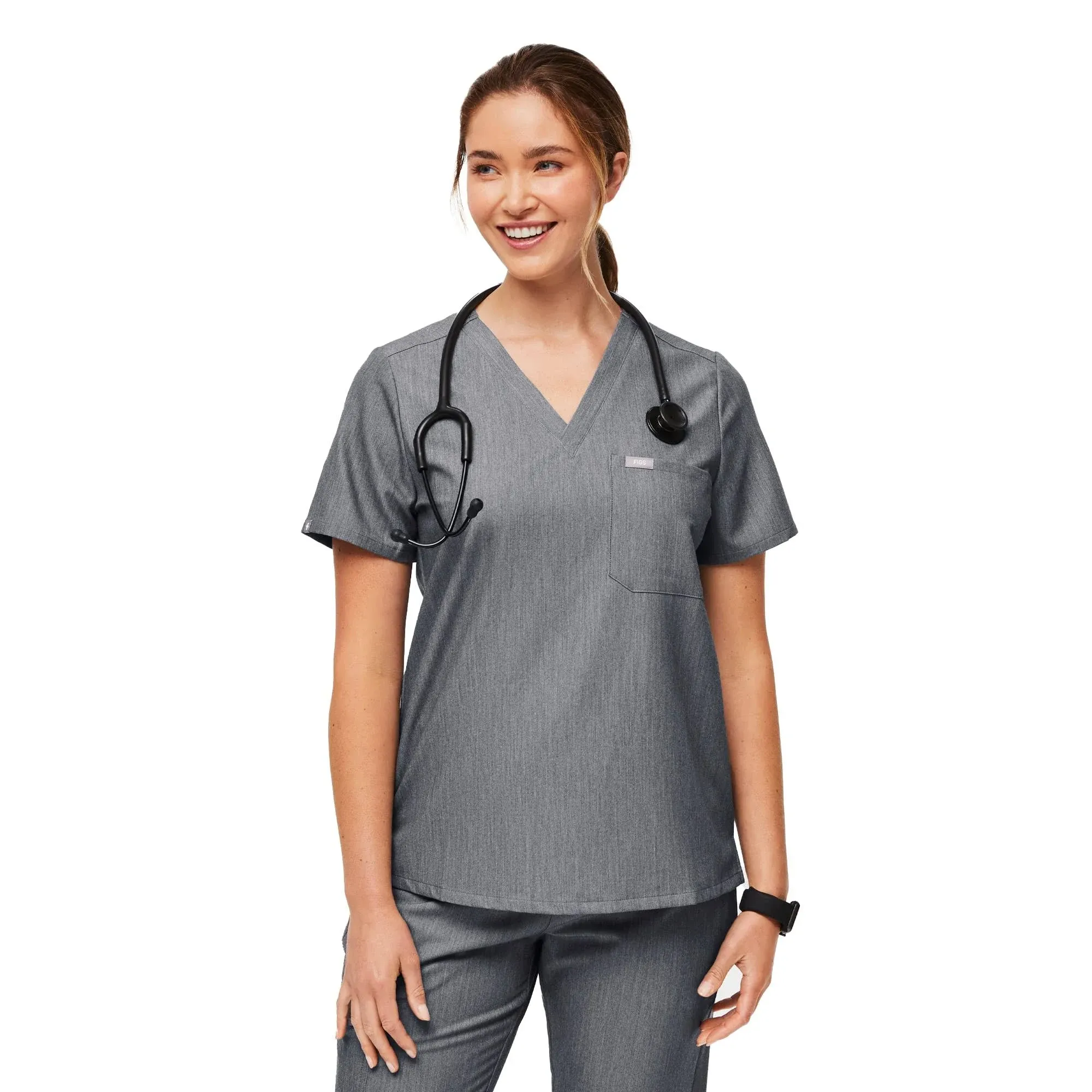 Figs Women's Catarina One-Pocket Scrub Top Graphite L