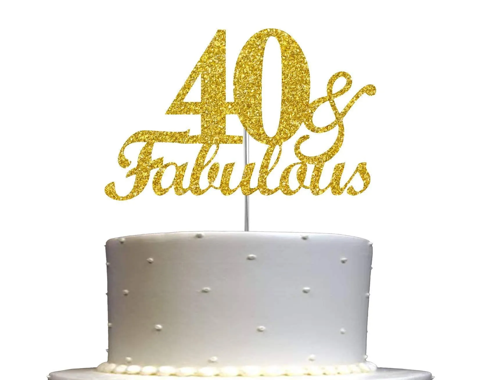 40 & Fabulous Cake Topper Gold Glitter, 40th Birthday Party Decoration Ideas, Premium Quality, Sturdy Doubled Sided Glitter, Acrylic Stick. Made in USA (40th)