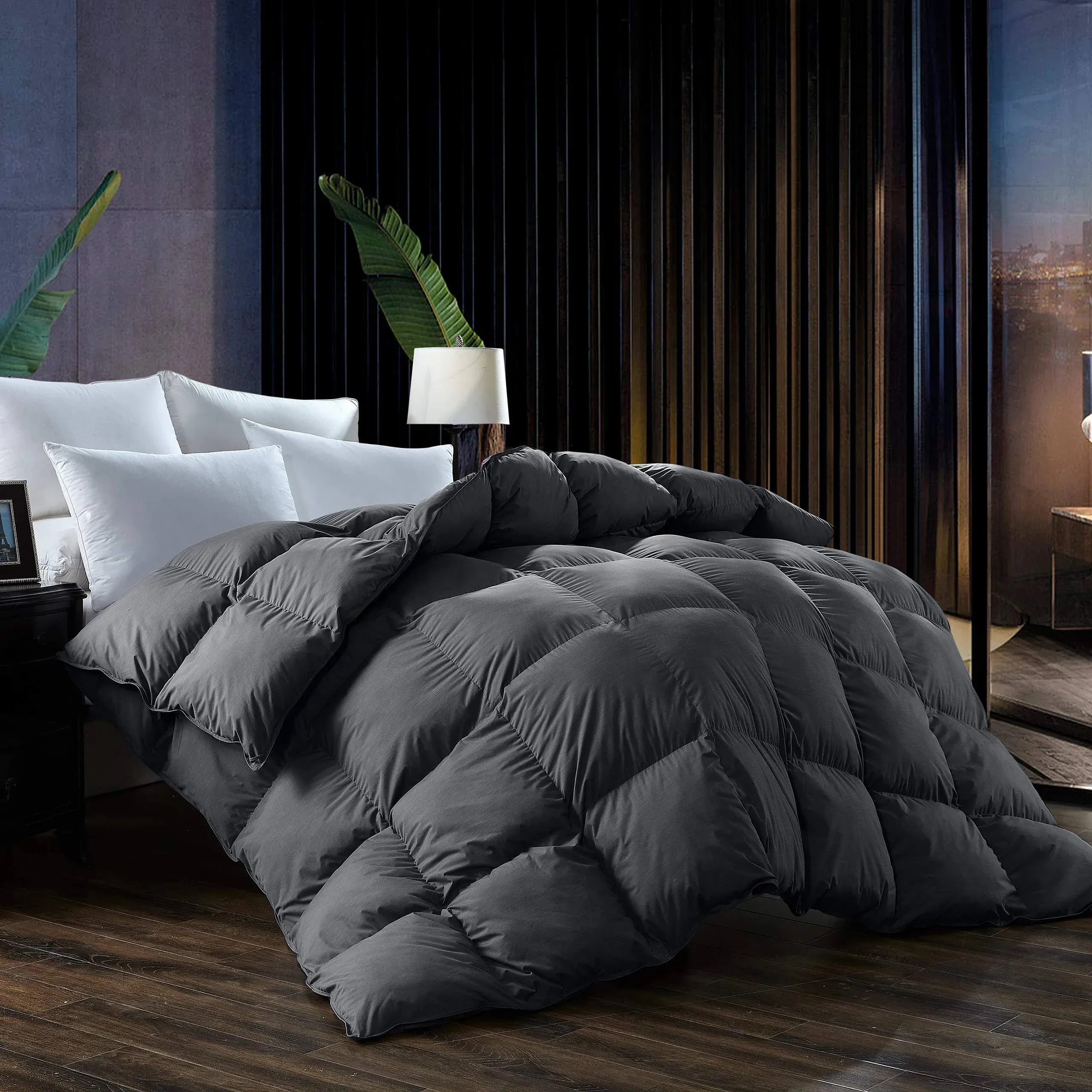 L LOVSOUL Grey Goose Down Comforter Queen Size,All Season Fluffy Down Duvet Insert,46 Oz Medium Weight for Hotel Bedding Comforter with Corner Tabs,Noisless Cover,Queen Comforter 90x90 Inch