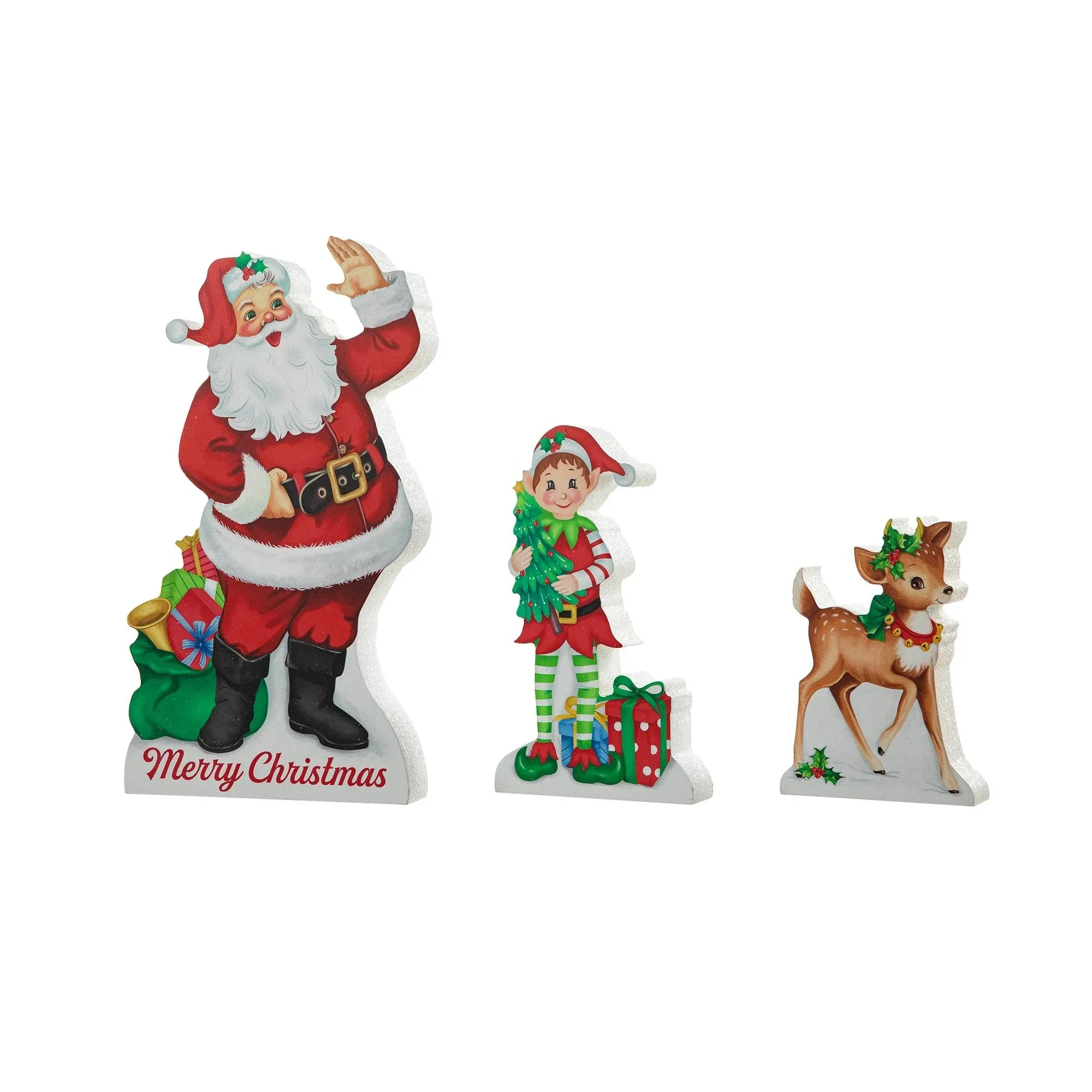 Glitzhome Wooden Christmas Santa and ELF and Reindeer Table Decor