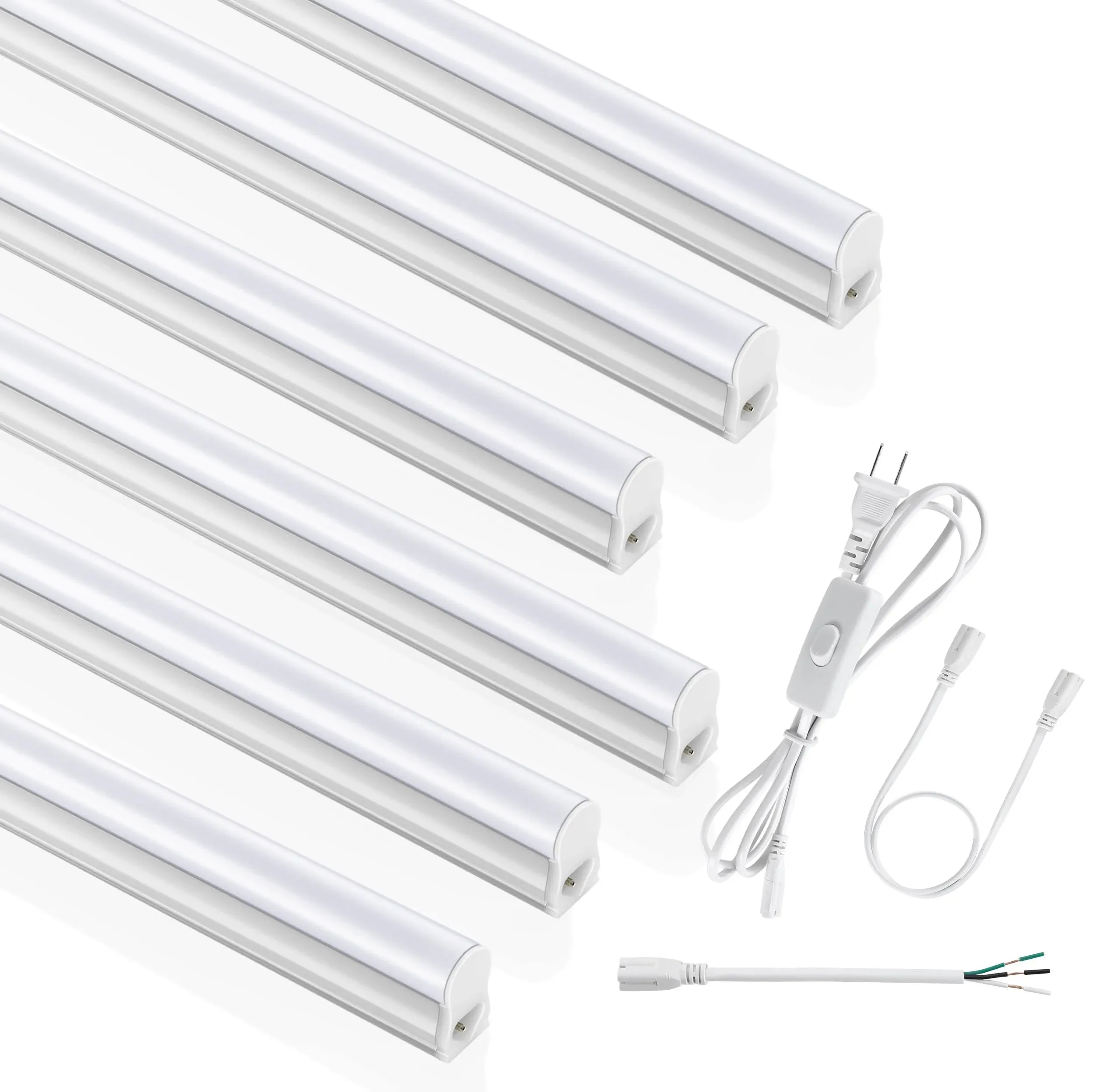 (6 Pack) Barrina LED T5 Integrated Single Fixture, 4FT, 2200lm, 6500K (Super Bright White), 20W, Utility LED Shop Light, Ceiling and Under Cabinet Light, Corded Electric with ON/OFF Switch, ETL Listed