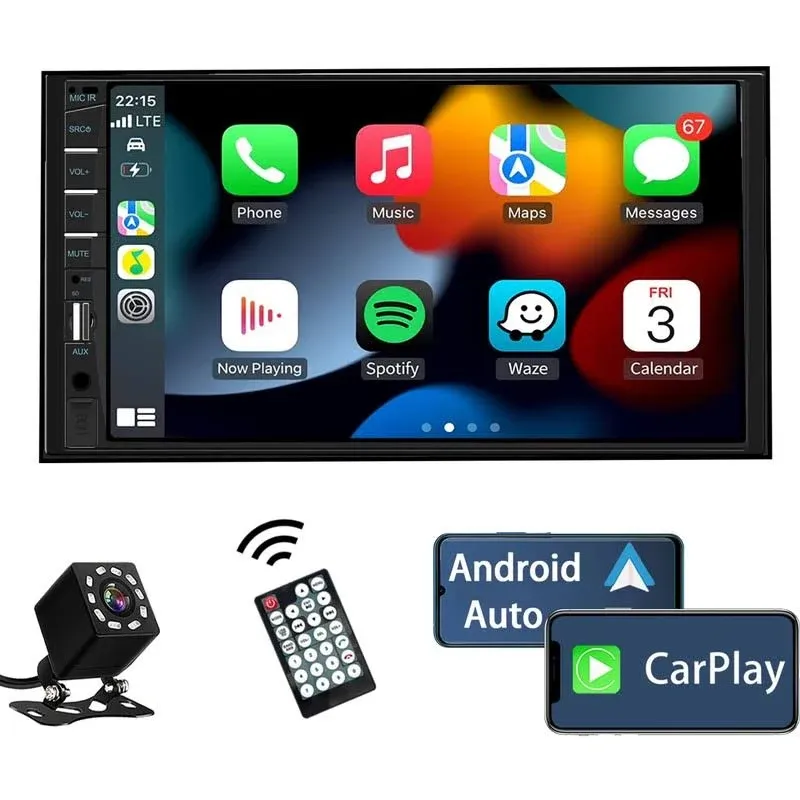 Double Din Car Stereo Compatible with Apple Carplay and Android Auto, 7 inch ...