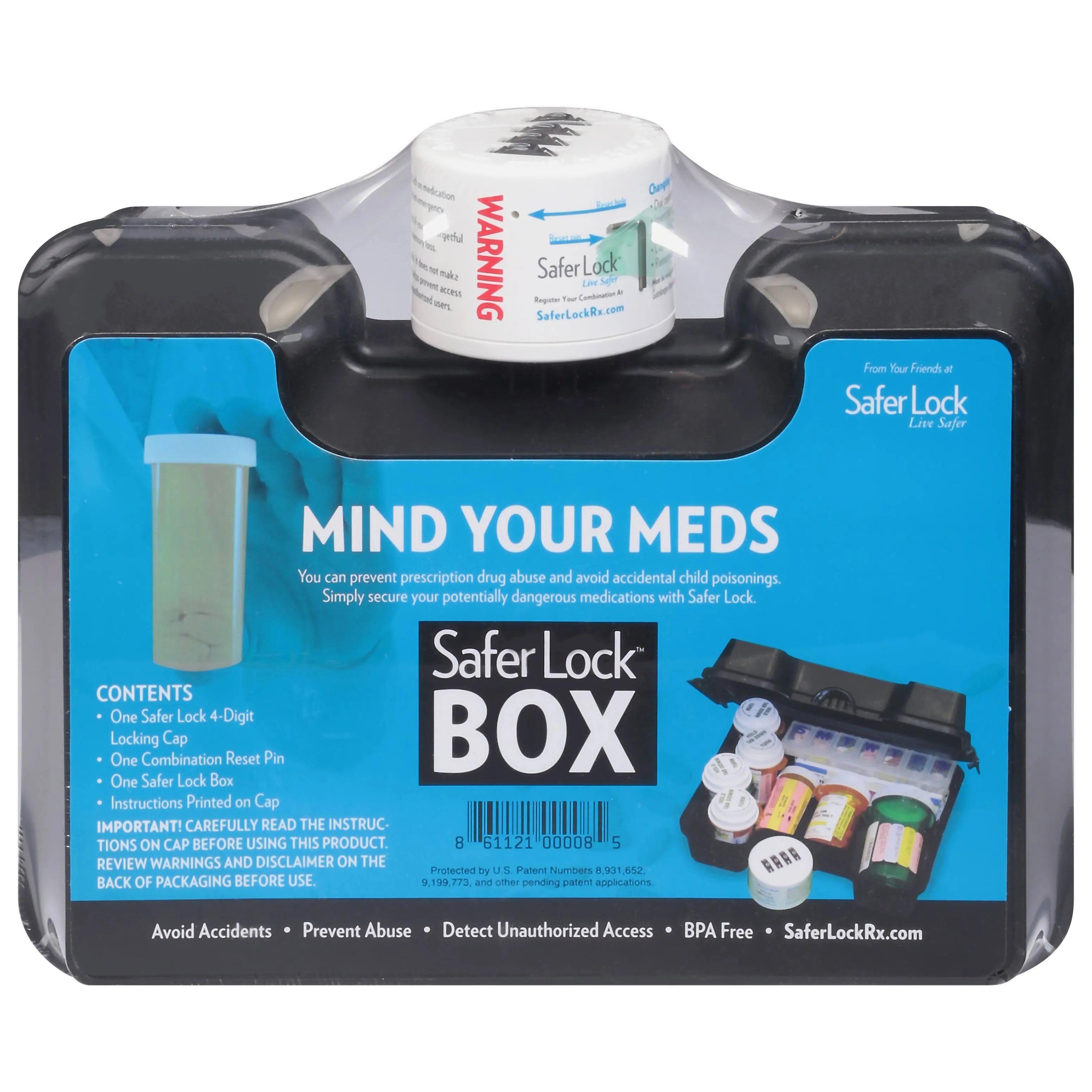 Safer Lock Box Keep Your Meds Safe w/ 4 Digit Combination Locking Cap NEW Sealed