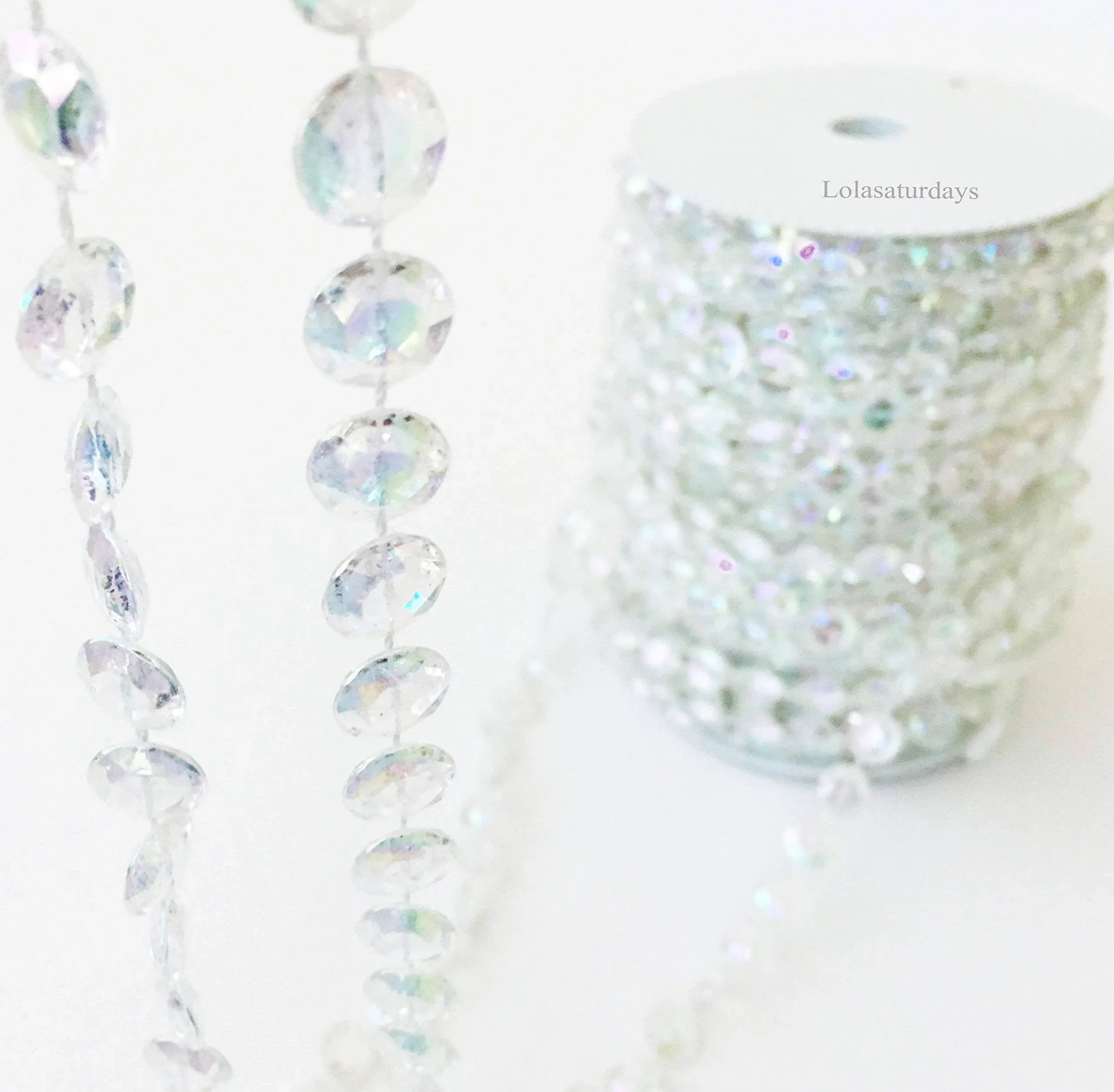 Faux Crystal Beaded Garland roll- 99 ft Long