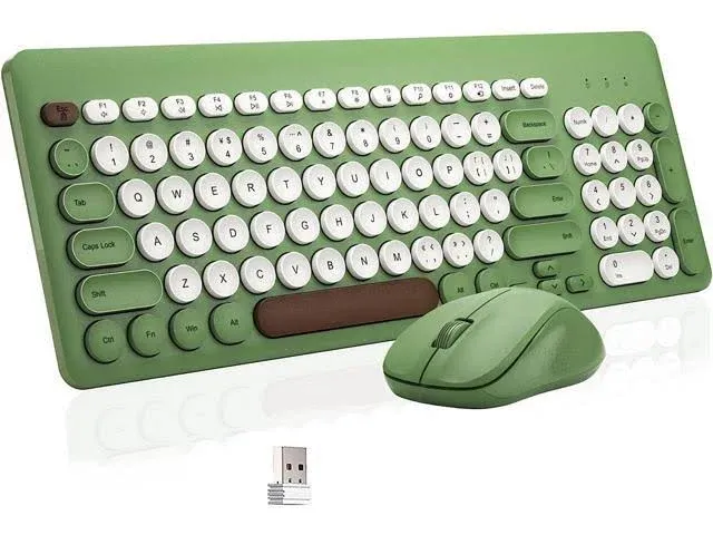 Wireless Keyboard and Mouse Combo, Superbcco 2.4GHz USB Cordless Computer Keyboard with Numeric Keypad, Quiet Click, Round Keys, Slim for Desktop/PC/Laptop/Surface/Windows OS (Chocolate Green)