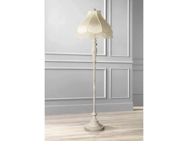 360 Lighting Traditional Vintage Shabby Chic Floor Lamp Standing Base 60" Tall Antique White Washed Decor for Living Room Reading House Bedroom Family Home Office