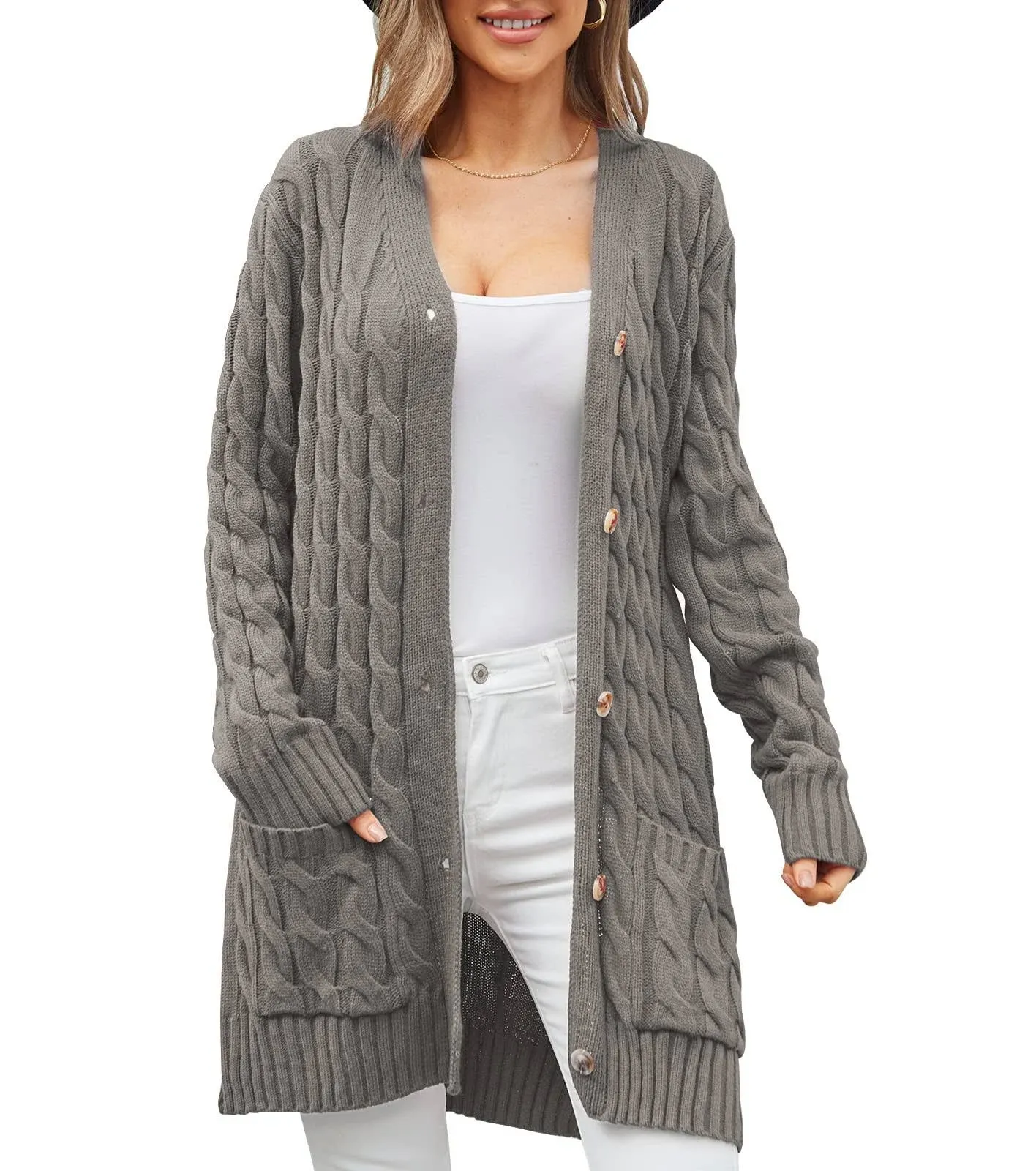 Ueekook Autumn Woman Fashion Cardigan Cozy Ribbed Hem Chunky Oversized Mock ...