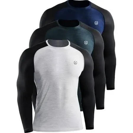 NELEUS Mens Dry Fit Long Sleeve Athletic Workout Shirts 3 Pack,Navy Blue+Blackish ...