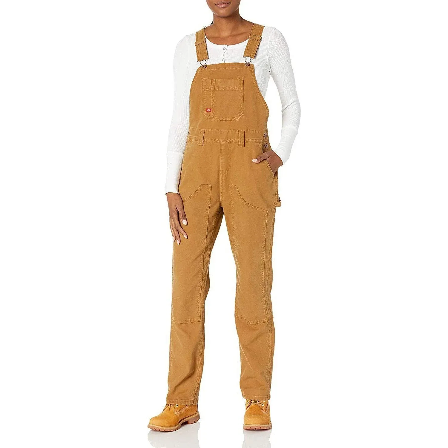 Dickies Women's Double-Front Duck Bib Overalls, Brown Duck, Xs