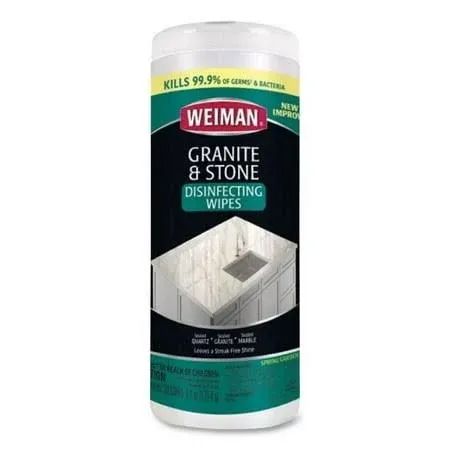 Weiman Granite Disinfectant Wipes - 30 Wipes - 4 Pack - Disinfect Clean and Shine Sealed Granite Marble Quartz Slate