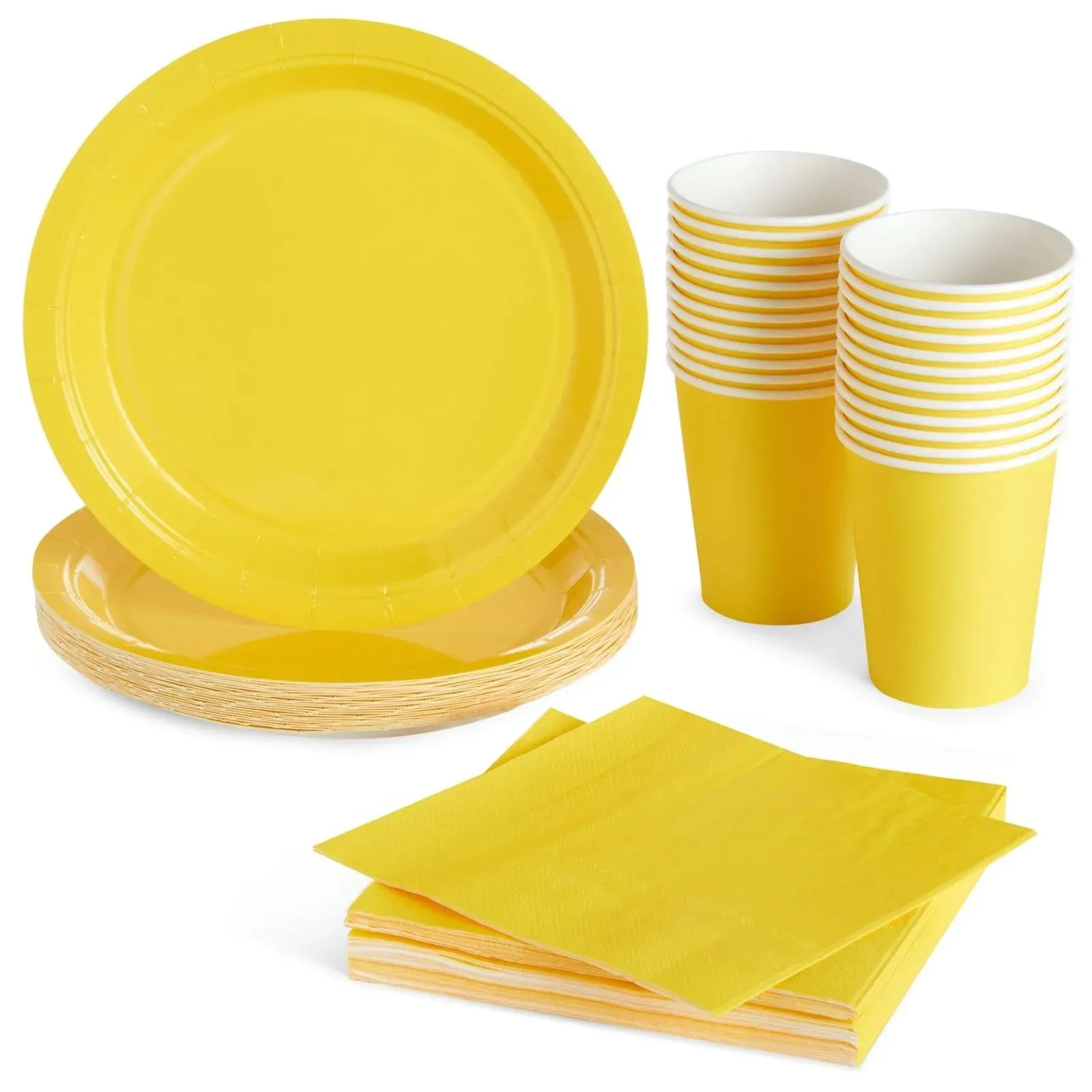 Juvale 72 Pieces of Party Supplies with Paper Plates, Cups, and Napkins for Birthday Decorations (Serves 24) (Yellow)