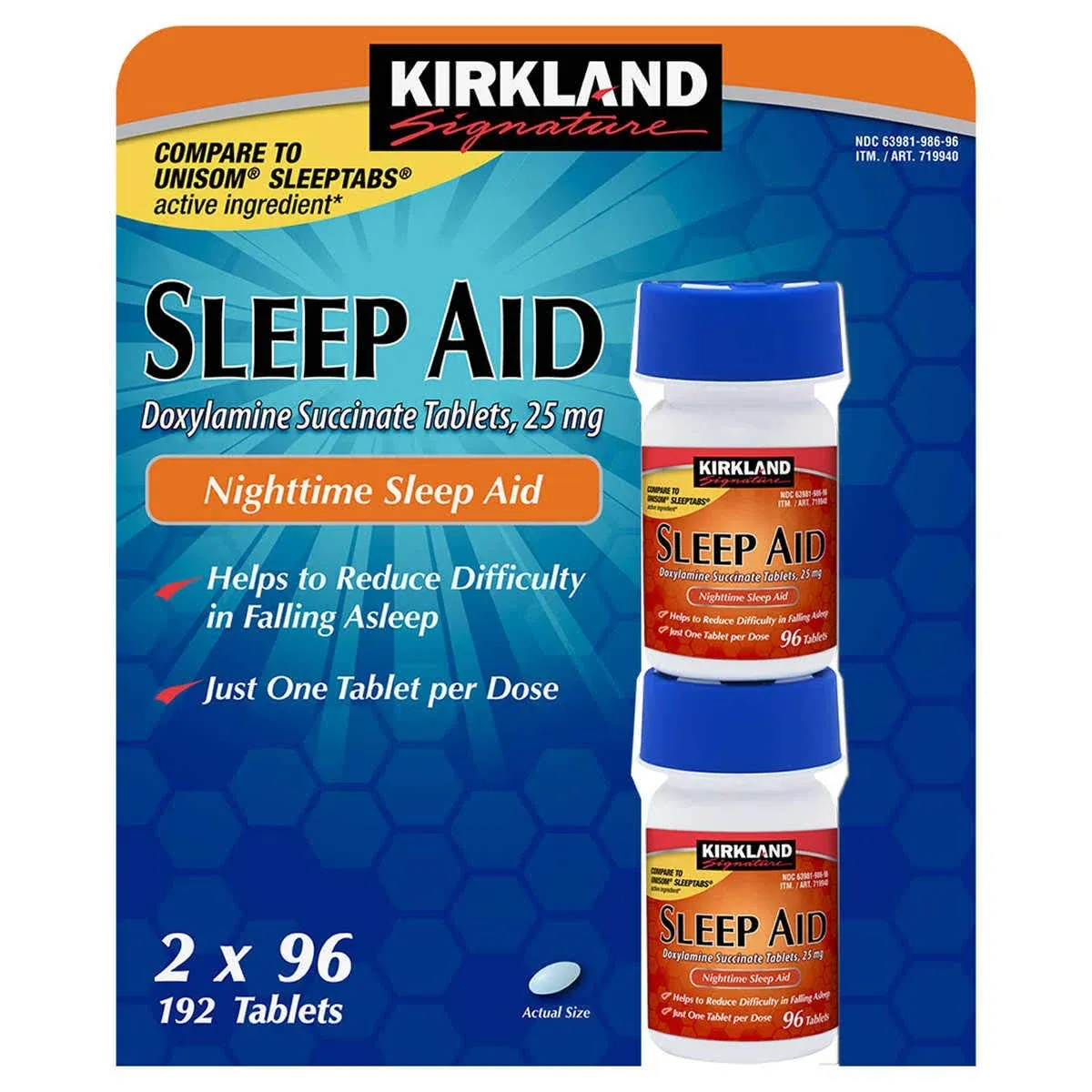 Kirkland Signature Sleep Aid 25 mg - 96 Tablets (Pack of 4)