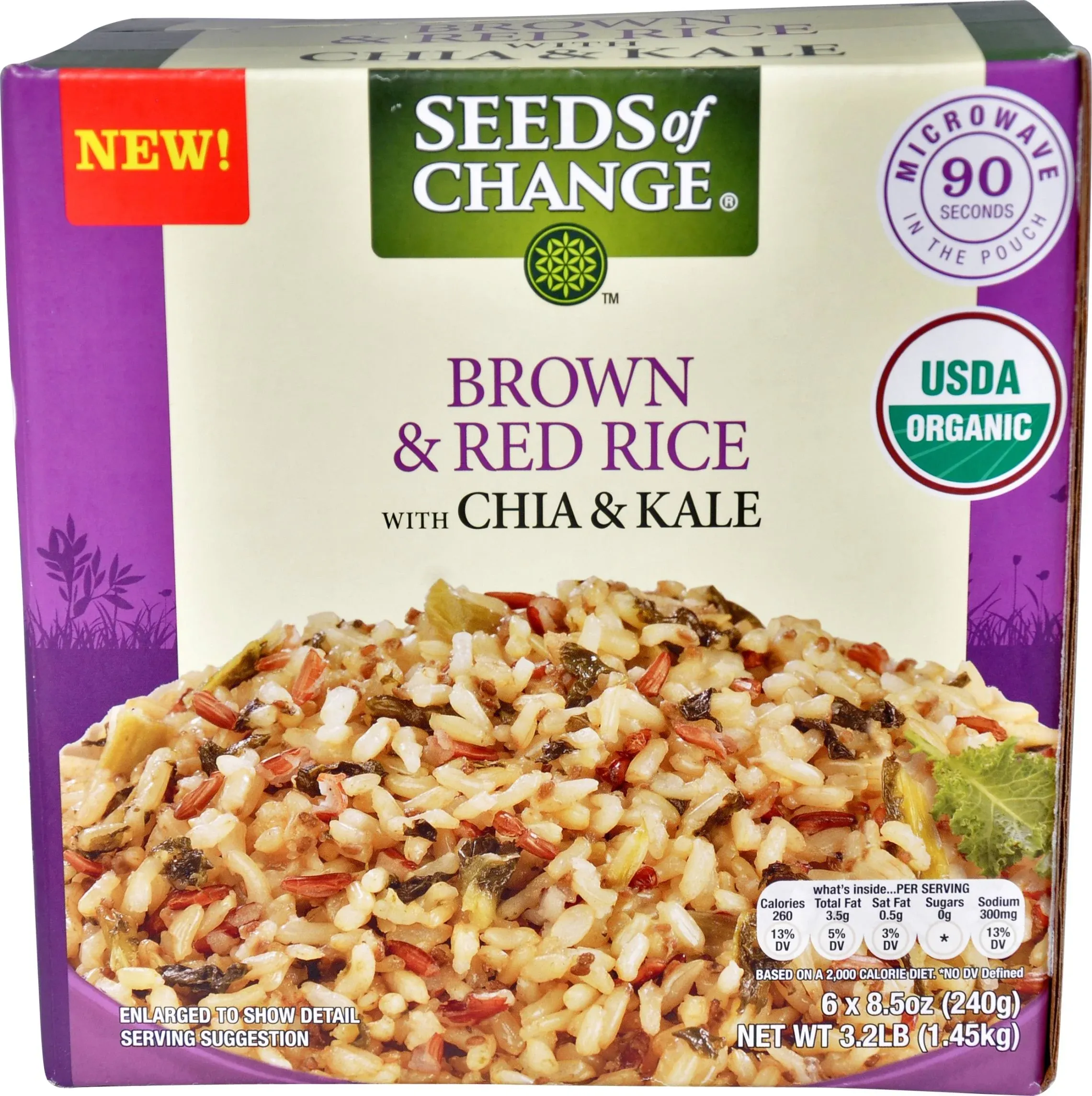 SEEDS OF CHANGE Certified Organic Brown & Red Rice with Chia & Kale, Organic Food, 8.5 OZ Pouch - Pack of 12