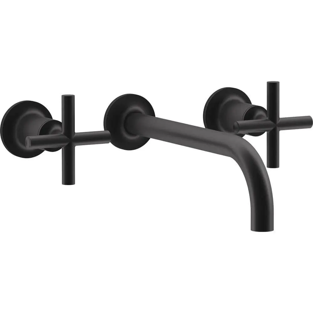 Kohler T14414-3 Purist Widespread Wall-Mount Bathroom Sink Faucet Trim with Cross Handles, 1.2 GPM - Matte Black