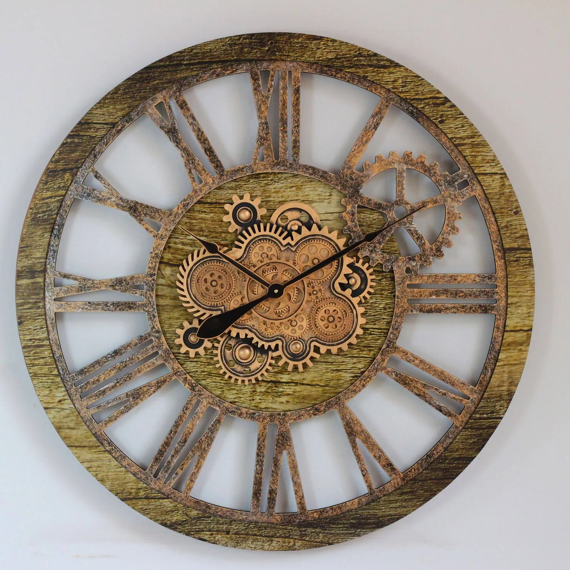 The Gears Clock 36'' Inch Real Moving Gear Wall Clock Vintage Industrial Oversized Rustic Farmhouse (Gold Antique)