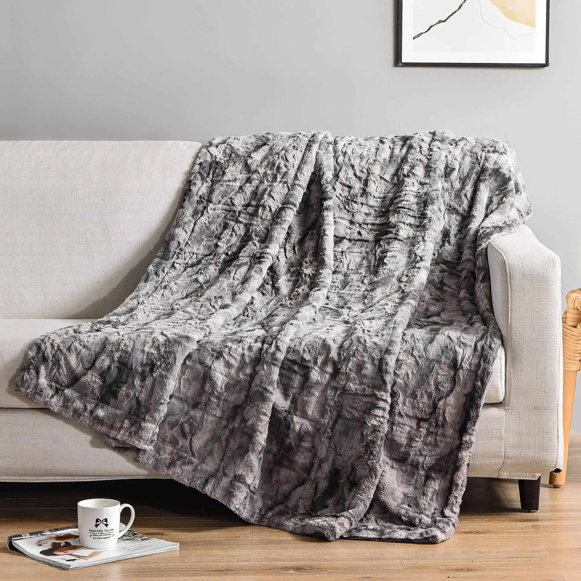 Soft Throw Blanket for Couch, Fluffy Cozy Blankets & Throws for Bed, Sofa, 50" x 60" Fuzzy Plush Faux Fur Blanket, Thick Warm Christmas Blanket Decor Gifts for Women, Men, Marbled Gray