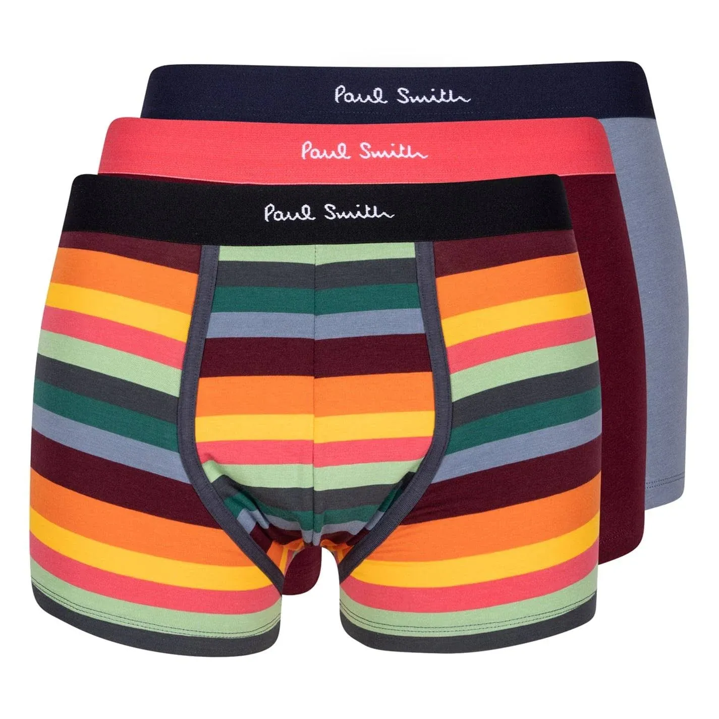 Paul Smith Men's 3-Pack artist-stripe & Solid Boxer Trunks, Multi